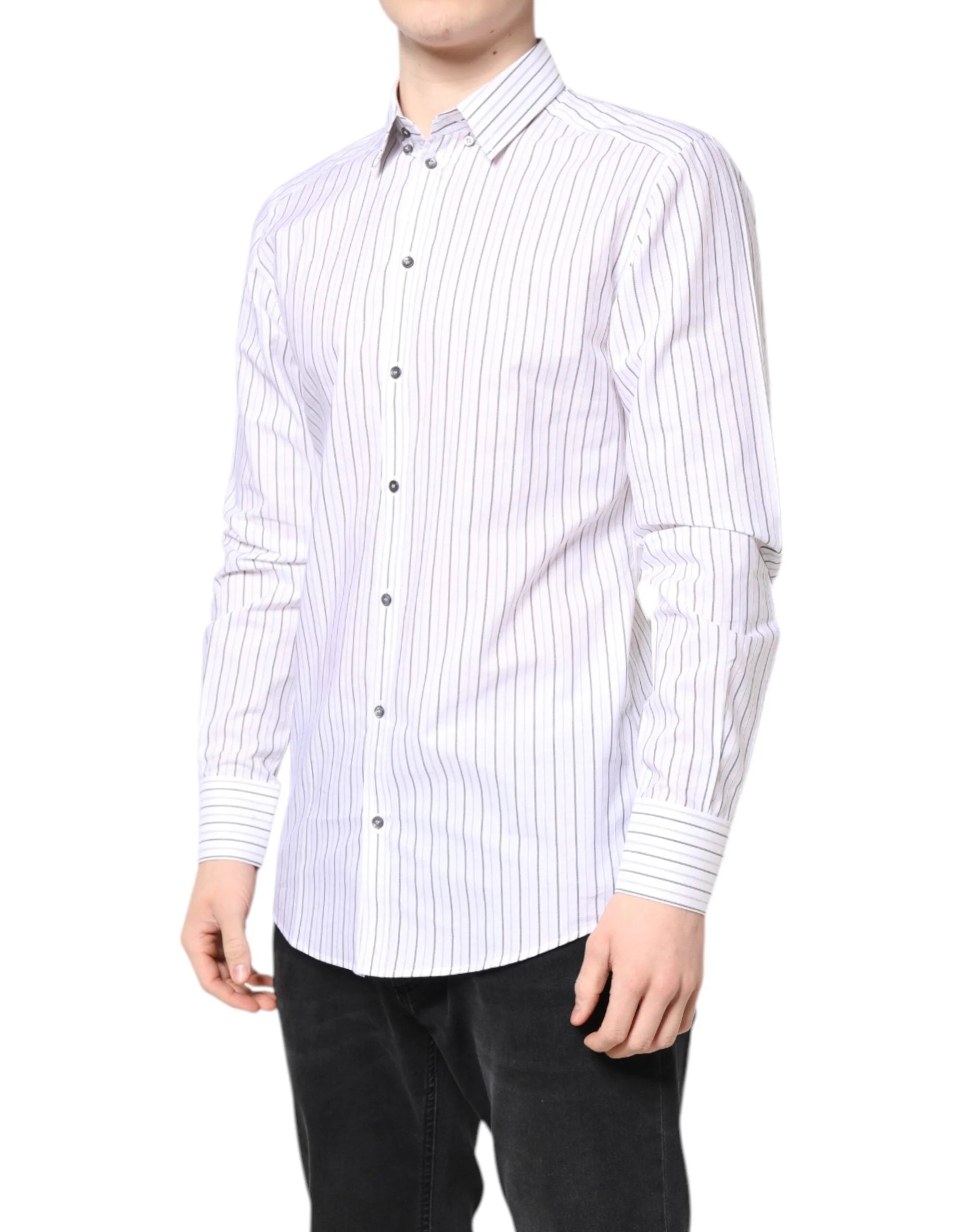 Dolce & Gabbana White Stripes Cotton GOLD Formal Dress Shirt - IT40 | M