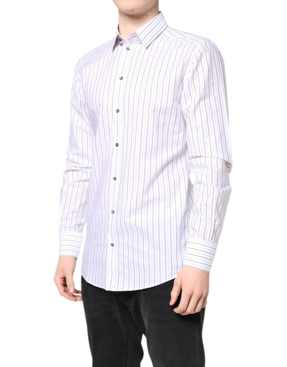 Dolce & Gabbana White Stripes Cotton GOLD Formal Dress Shirt - IT40 | M
