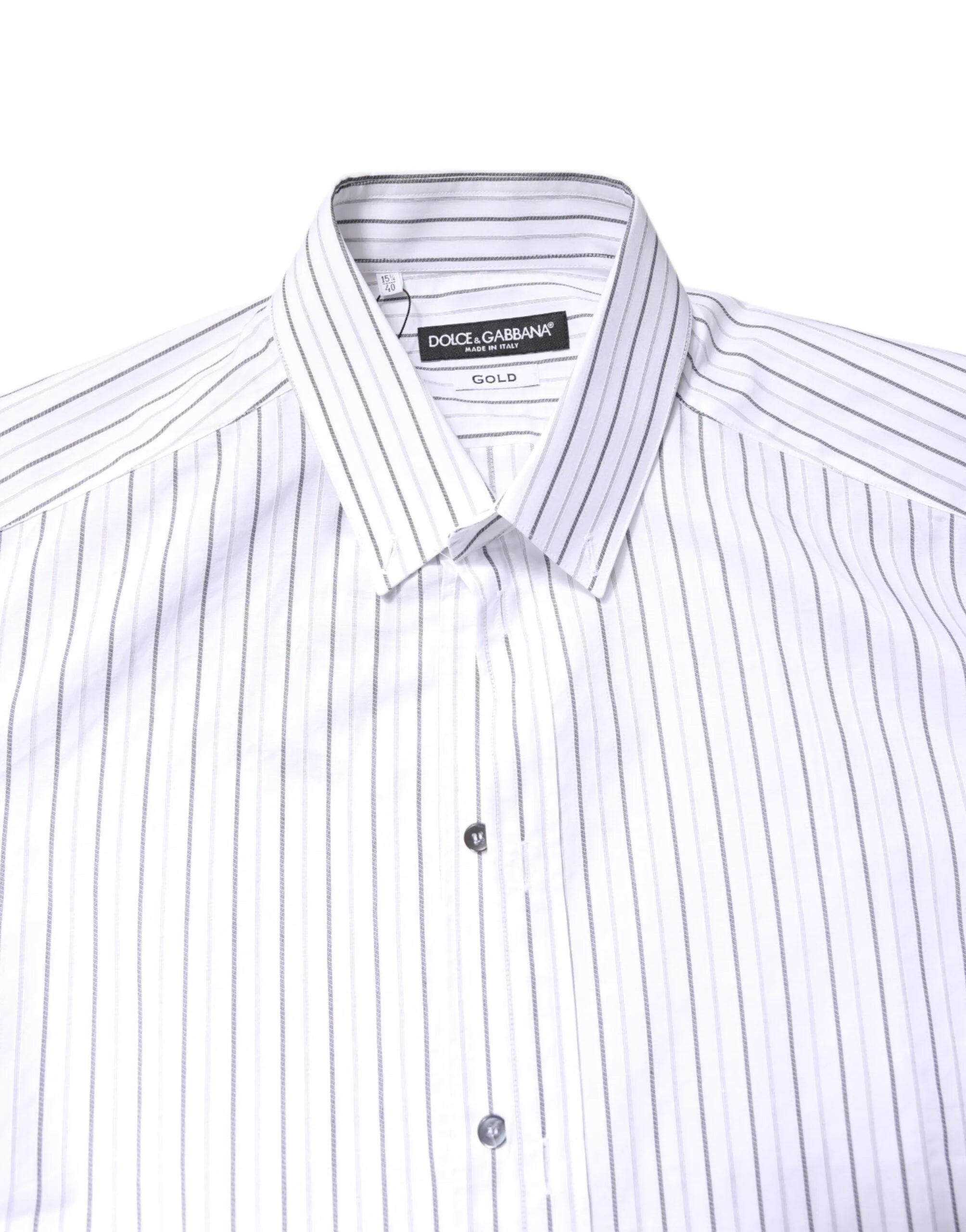 Dolce & Gabbana White Stripes Cotton GOLD Formal Dress Shirt - IT40 | M