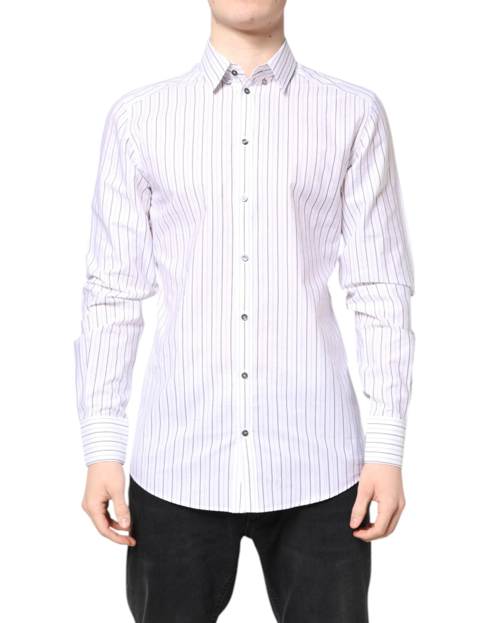 Dolce & Gabbana White Stripes Cotton GOLD Formal Dress Shirt - IT40 | M