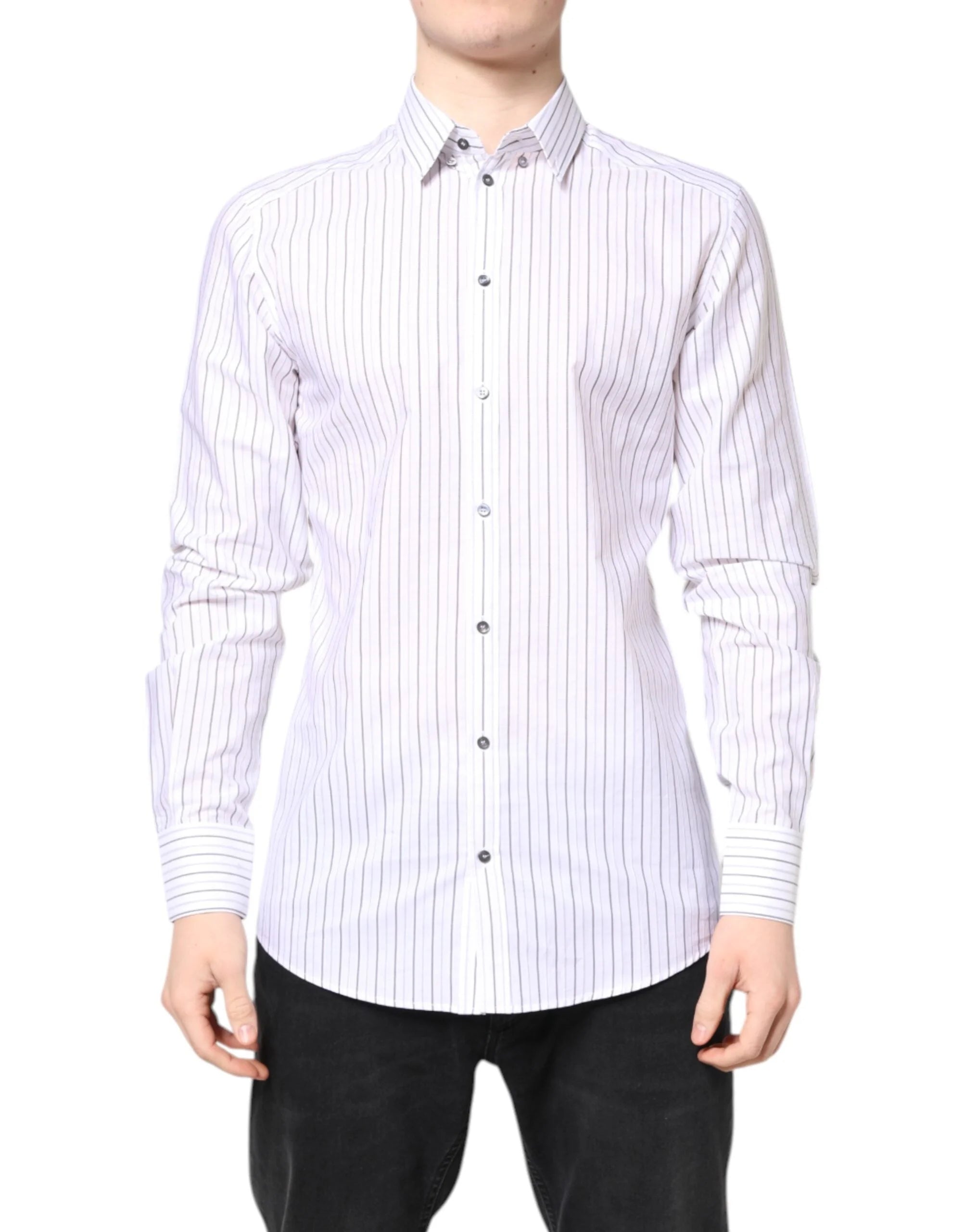 Dolce & Gabbana White Stripes Cotton GOLD Formal Dress Shirt - IT40 | M