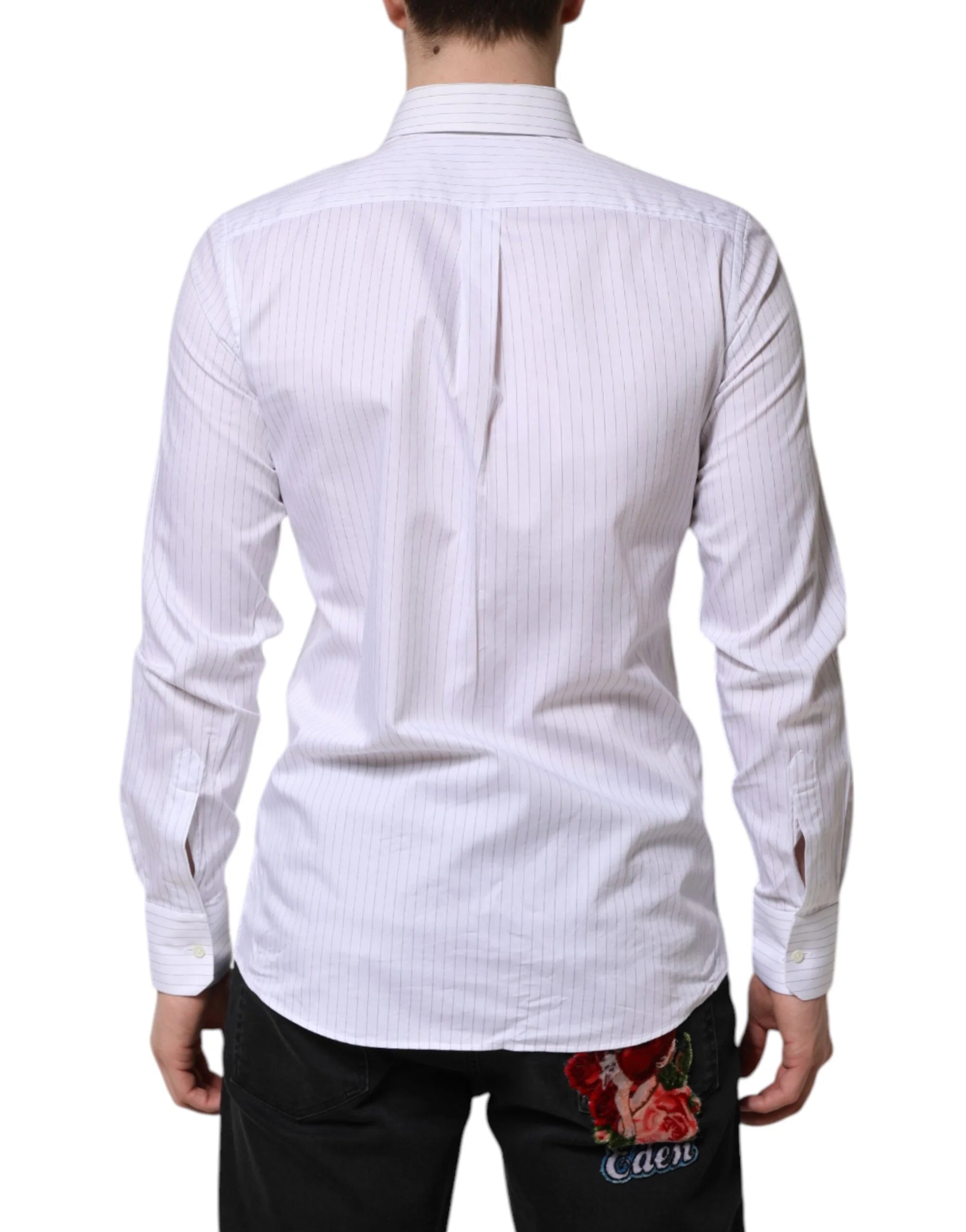 Dolce & Gabbana White Stripes Cotton Long Sleeve Formal Shirt - Shirts