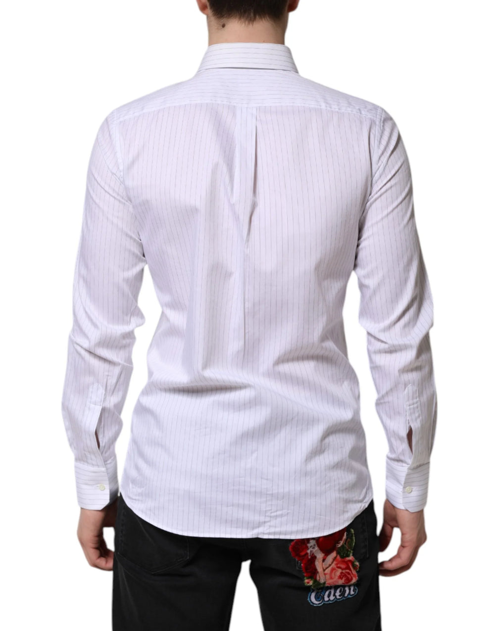 Dolce & Gabbana White Stripes Cotton Long Sleeve Formal Shirt - Shirts