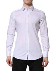 Dolce & Gabbana White Stripes Cotton Long Sleeve Formal Shirt - Shirts