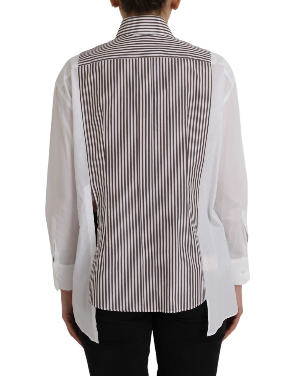 Dolce & Gabbana White Stripes Cotton Long Sleeves Ruffle Collar Top - IT36 | XS - Shirts