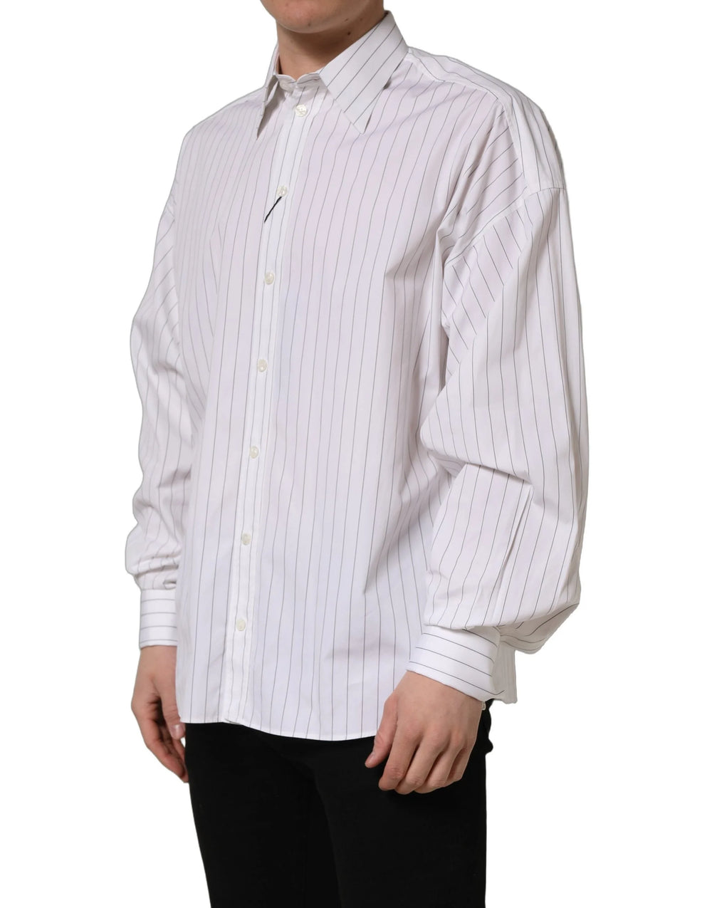 Dolce & Gabbana White Stripes Cotton Men Formal Dress Shirt - IT38 | XS
