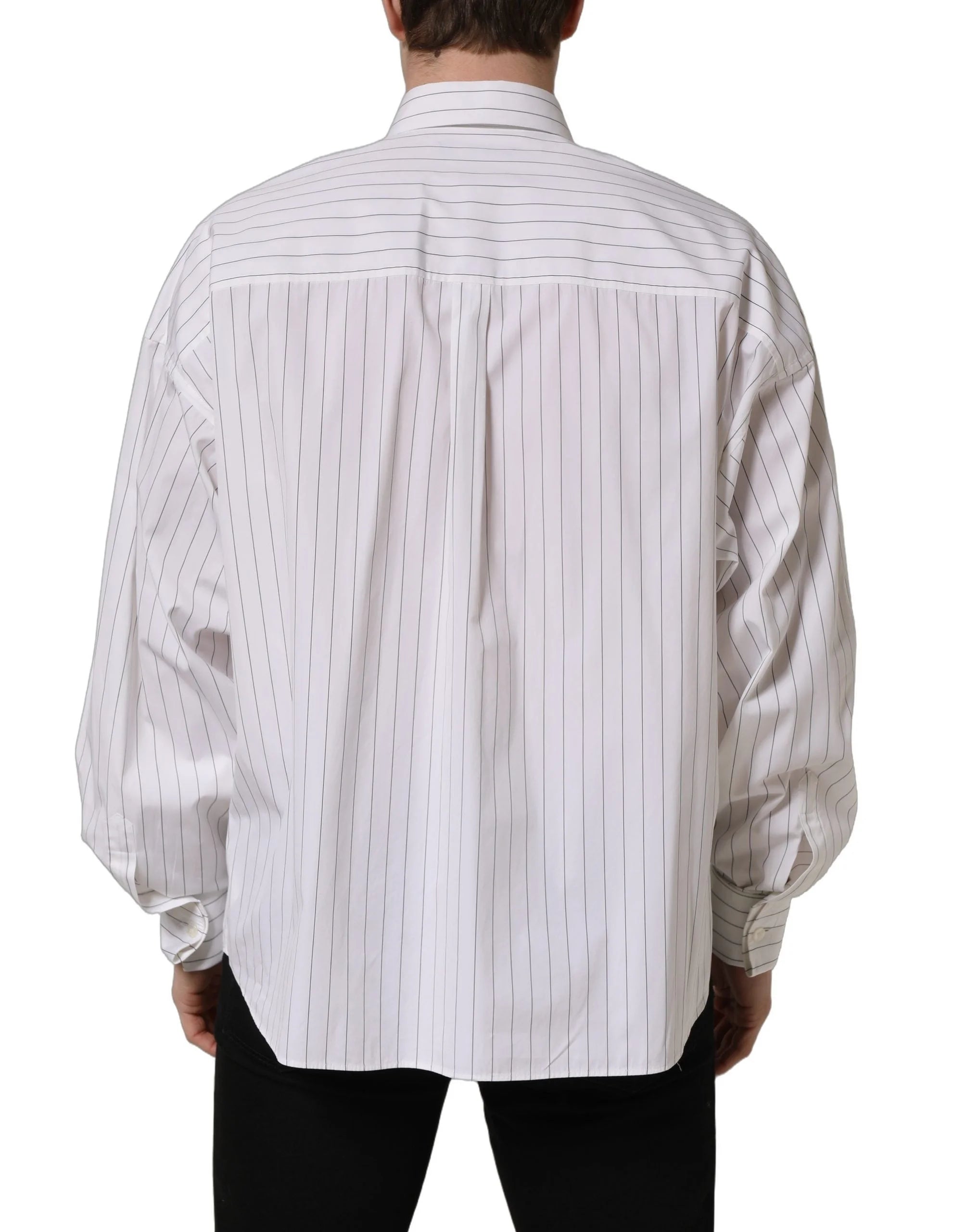 Dolce & Gabbana White Stripes Cotton Men Formal Dress Shirt - IT38 | XS