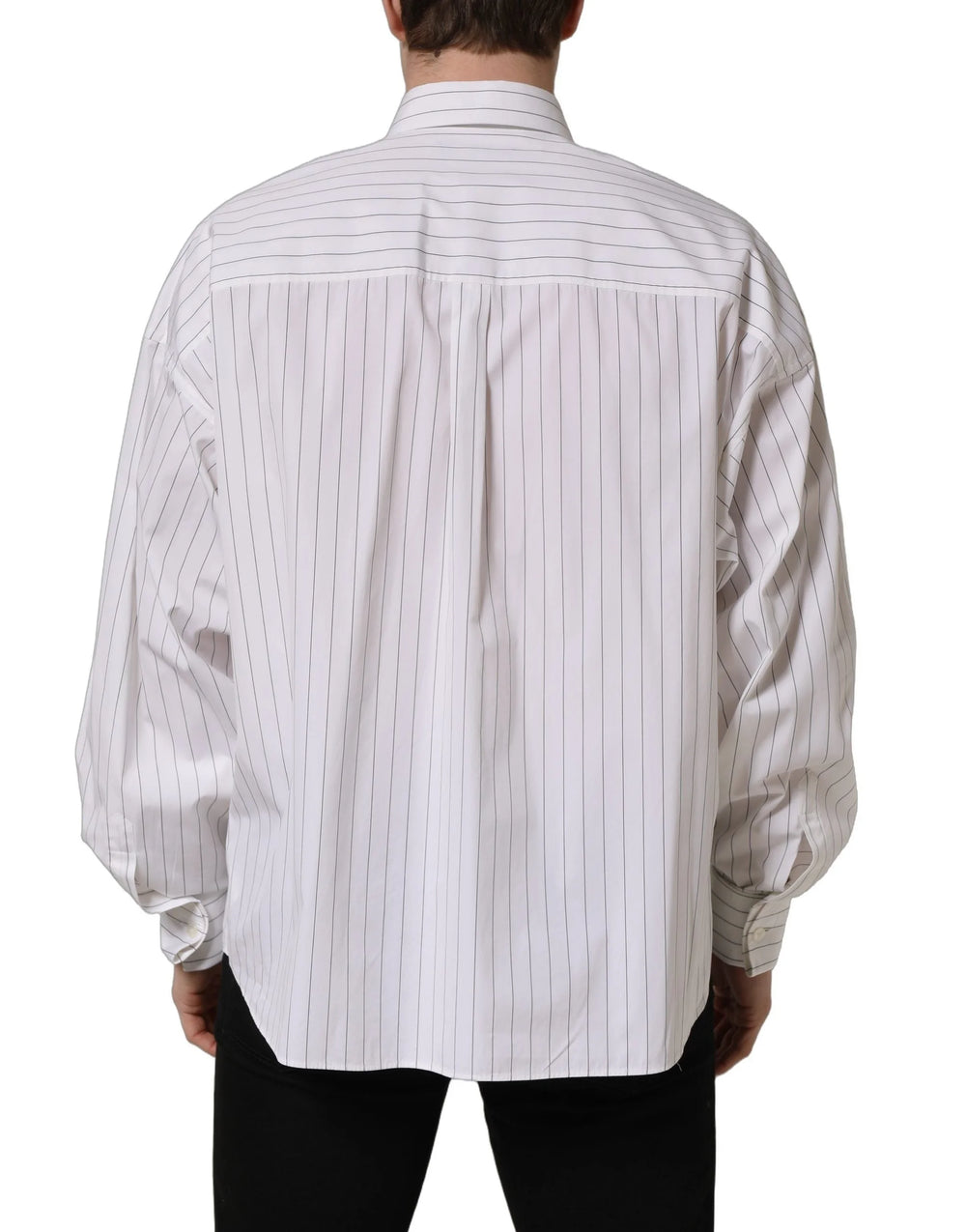 Dolce & Gabbana White Stripes Cotton Men Formal Dress Shirt - IT38 | XS