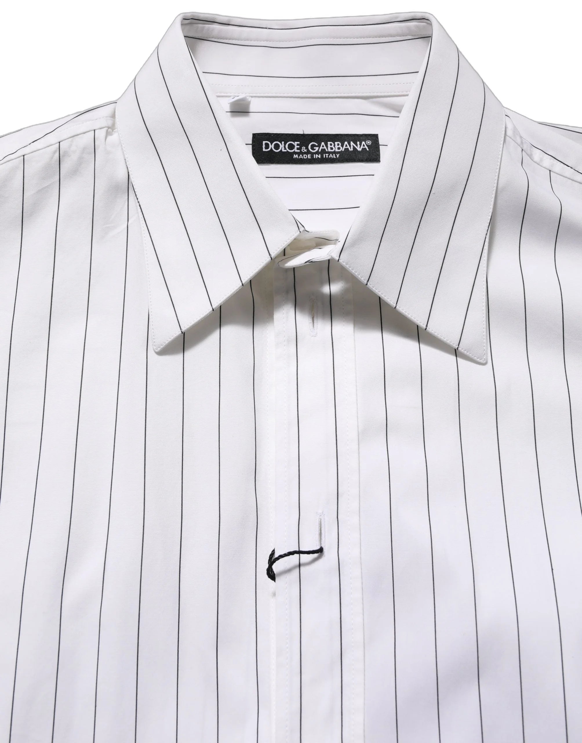 Dolce & Gabbana White Stripes Cotton Men Formal Dress Shirt - IT38 | XS