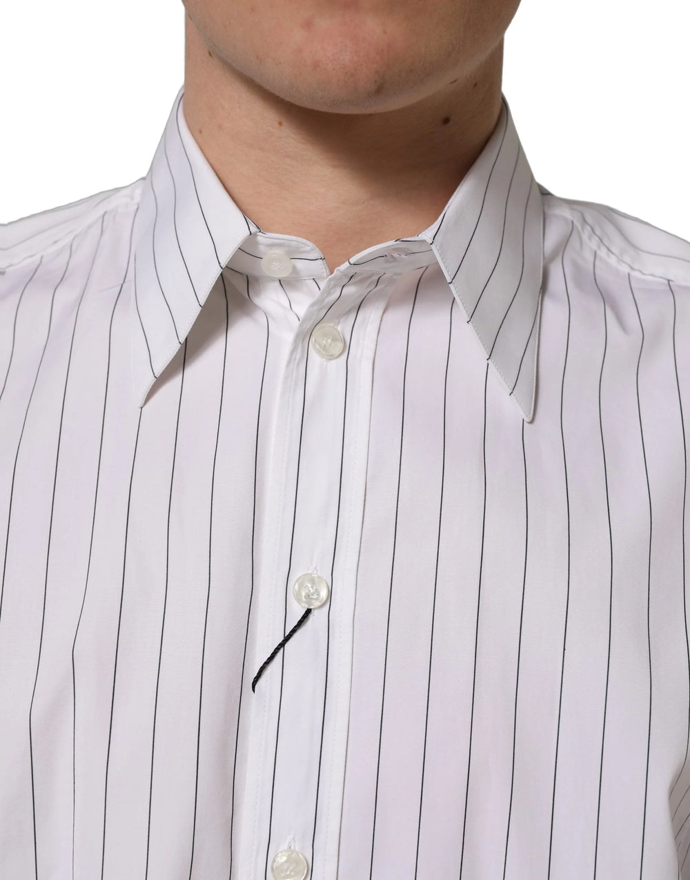 Dolce & Gabbana White Stripes Cotton Men Formal Dress Shirt - IT38 | XS