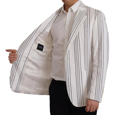 Dolce & Gabbana White Stripes Cotton Single Breasted Blazer - Sport Jackets