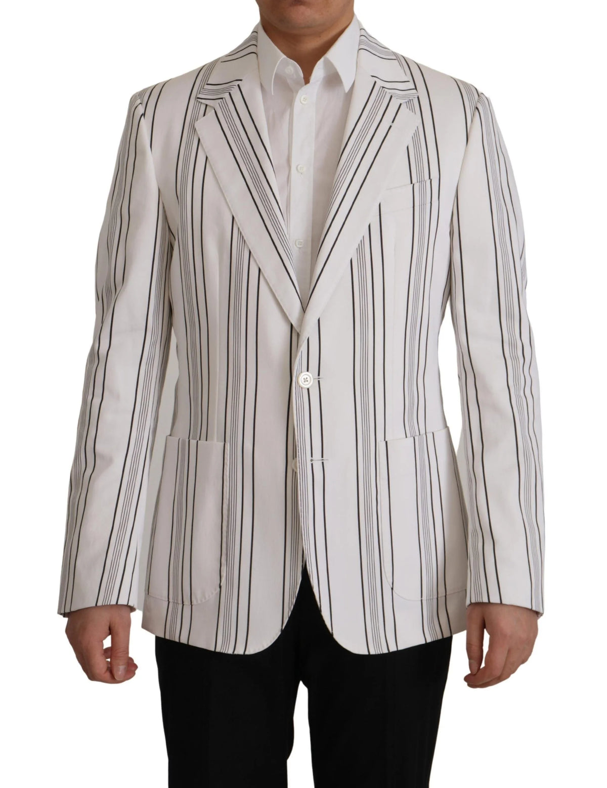 Dolce & Gabbana White Stripes Cotton Single Breasted Blazer - Sport Jackets
