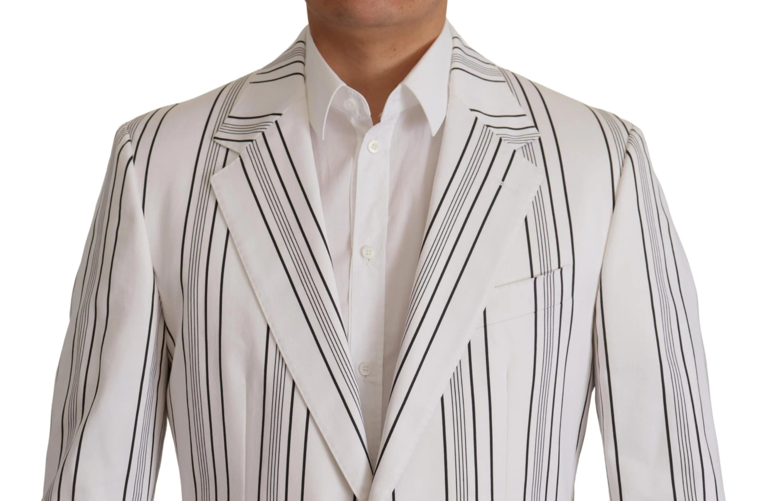 Dolce & Gabbana White Stripes Cotton Single Breasted Blazer - Sport Jackets