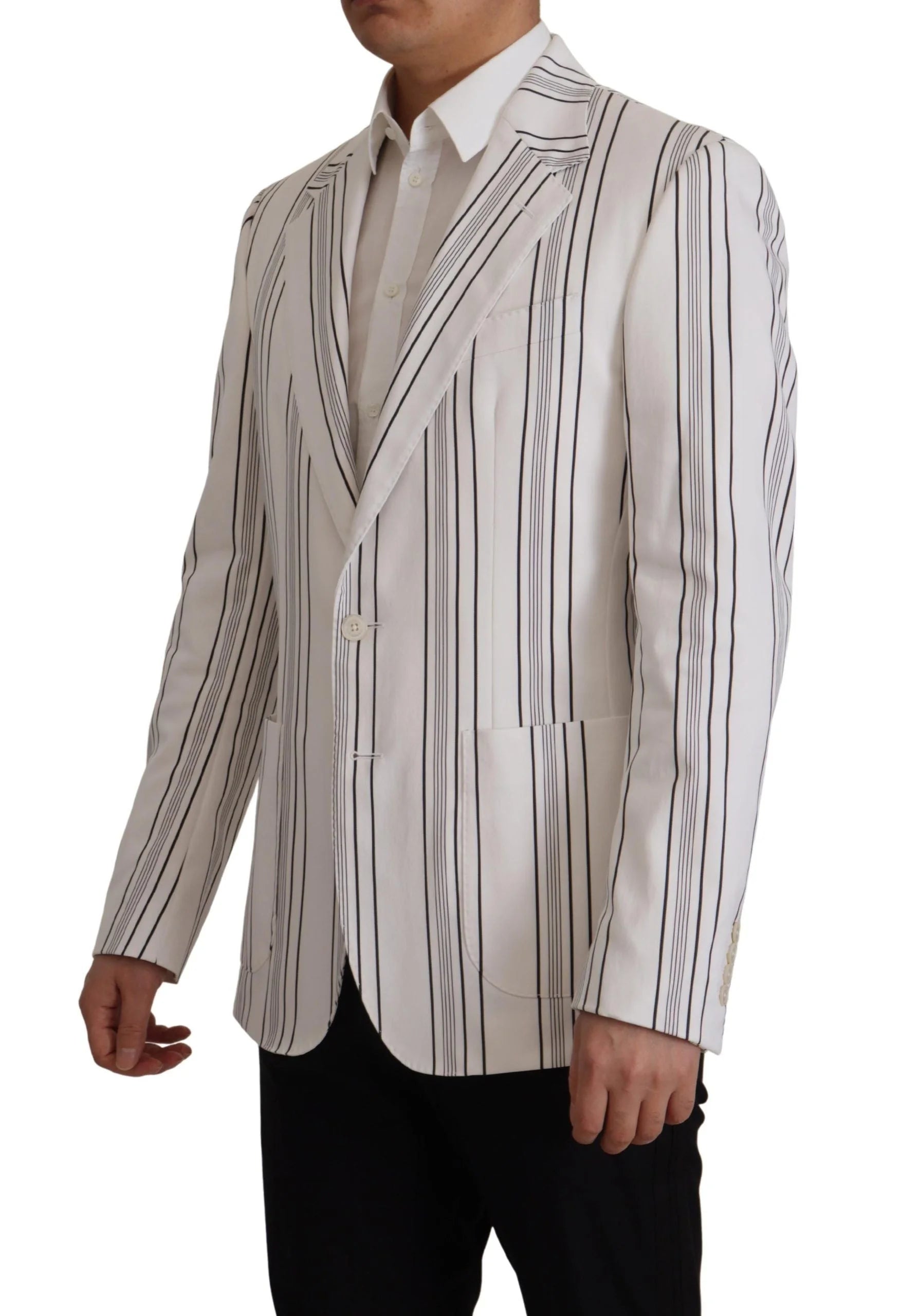 Dolce & Gabbana White Stripes Cotton Single Breasted Blazer - Sport Jackets
