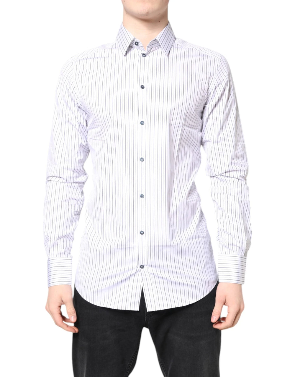 Dolce & Gabbana White Stripes GOLD Cotton Formal Shirt - IT39 | S - Shirts