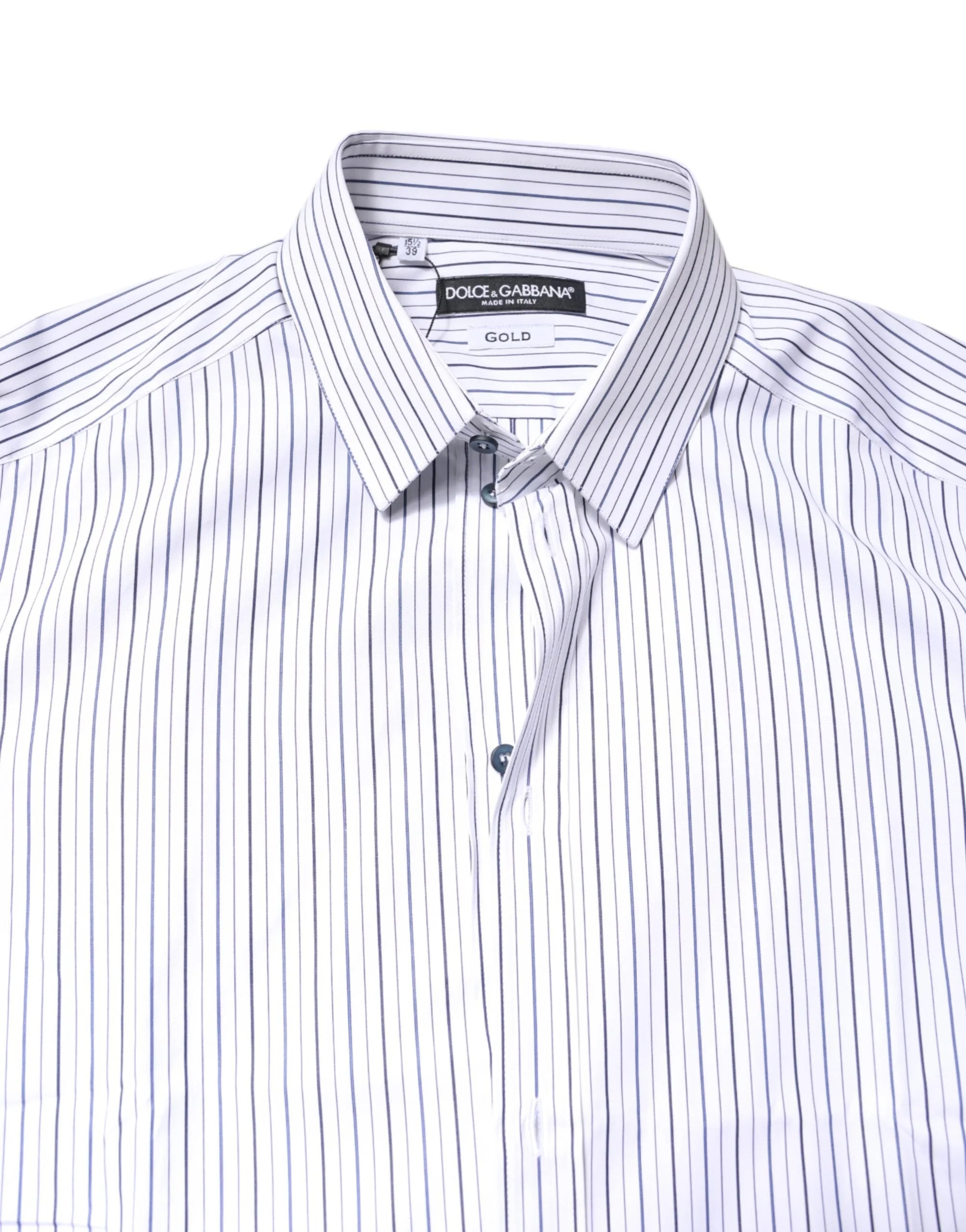 Dolce & Gabbana White Stripes GOLD Cotton Formal Shirt - IT39 | S - Shirts