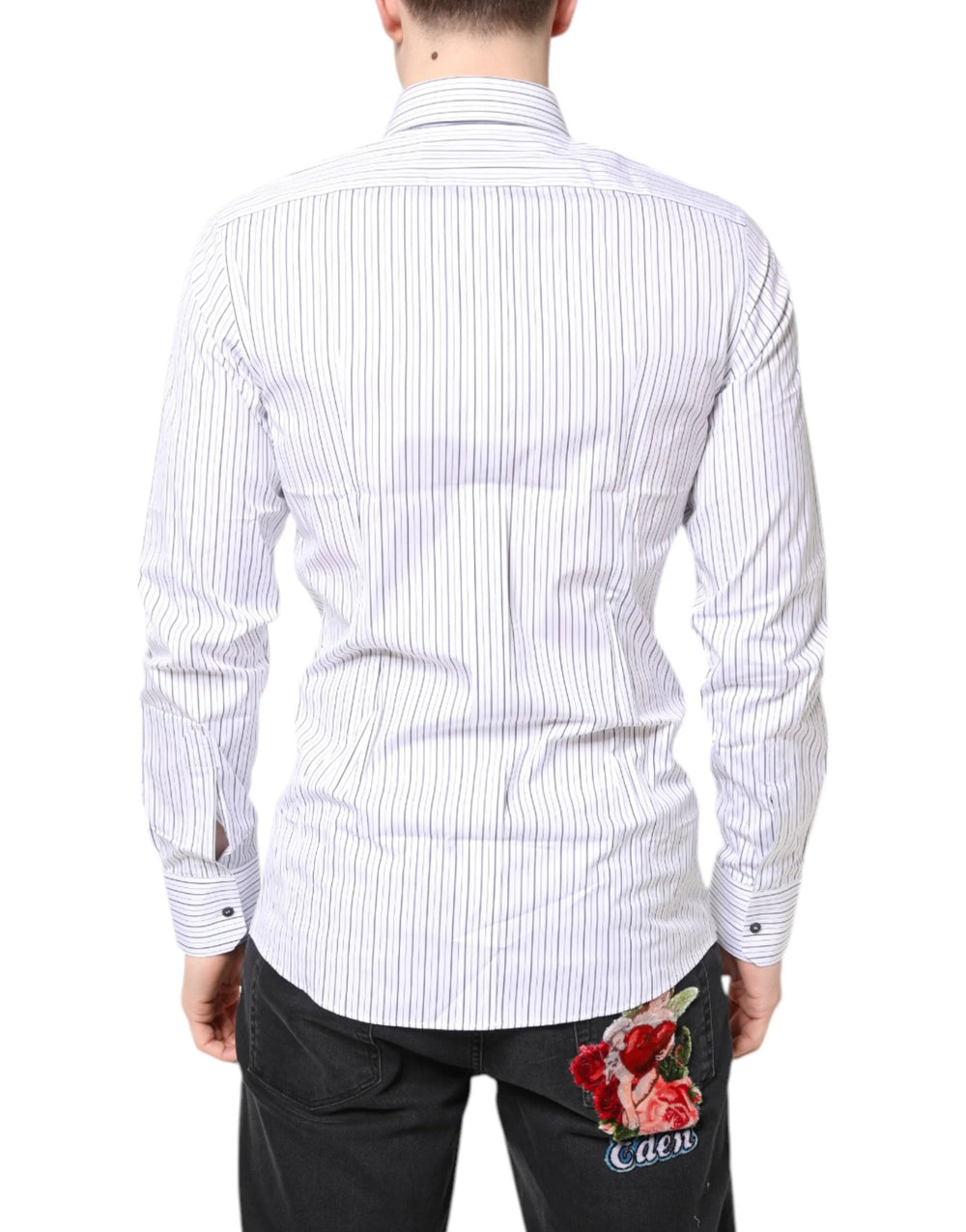 Dolce & Gabbana White Stripes GOLD Cotton Formal Shirt - IT39 | S - Shirts