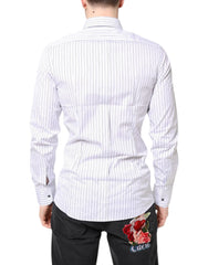 Dolce & Gabbana White Stripes GOLD Cotton Formal Shirt - IT39 | S - Shirts