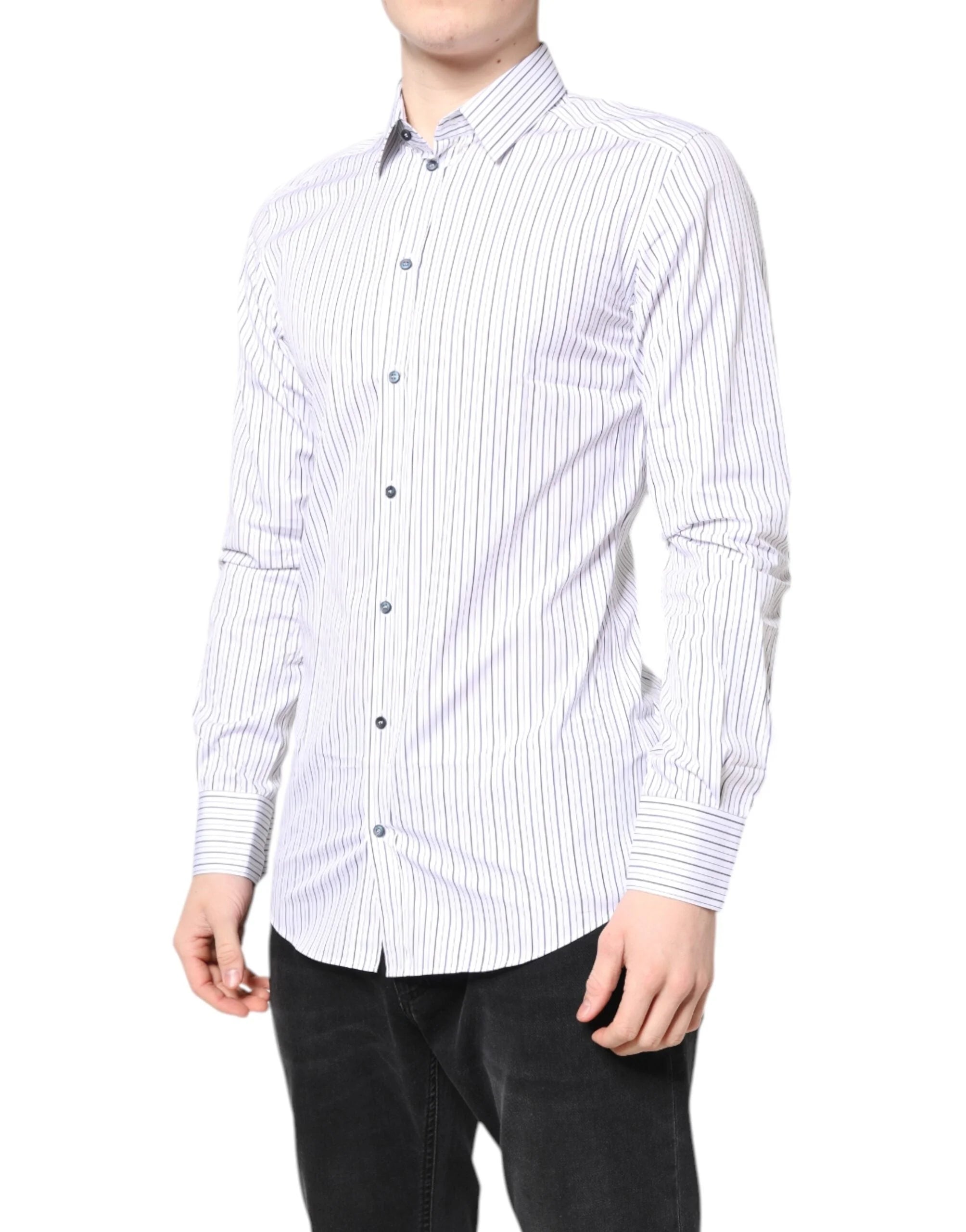 Dolce & Gabbana White Stripes GOLD Cotton Formal Shirt - IT39 | S - Shirts