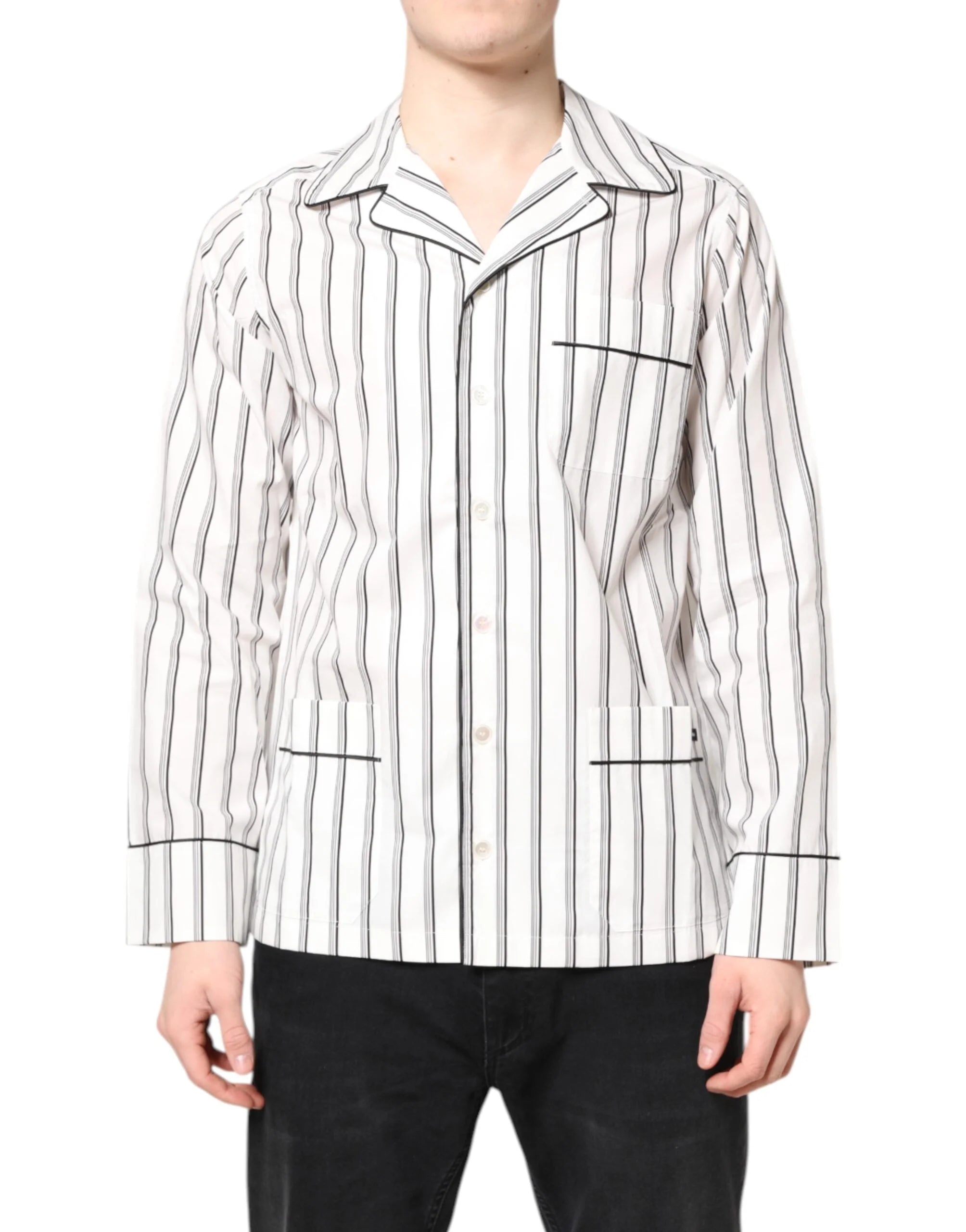 Dolce & Gabbana White Stripes Lounge Pajama Sleepwear Shirt - IT39 | S - Loungewear Tops