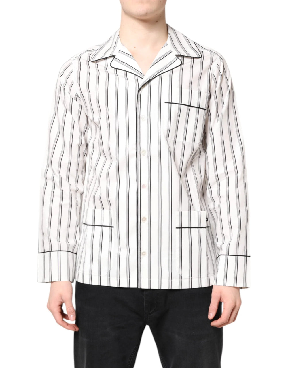 Dolce & Gabbana White Stripes Lounge Pajama Sleepwear Shirt - IT39 | S - Loungewear Tops