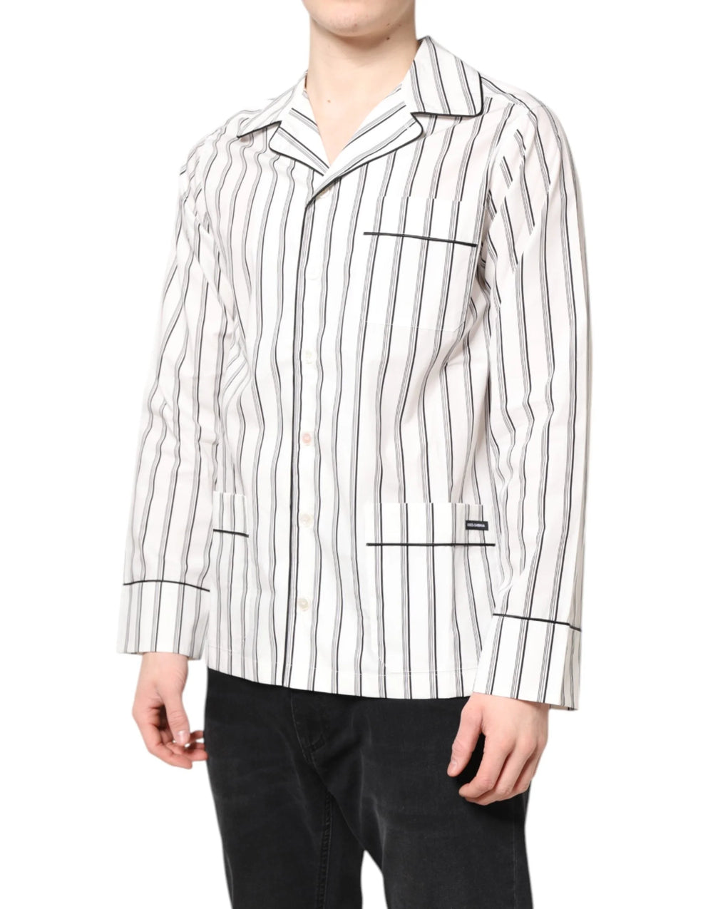 Dolce & Gabbana White Stripes Lounge Pajama Sleepwear Shirt - IT39 | S - Loungewear Tops