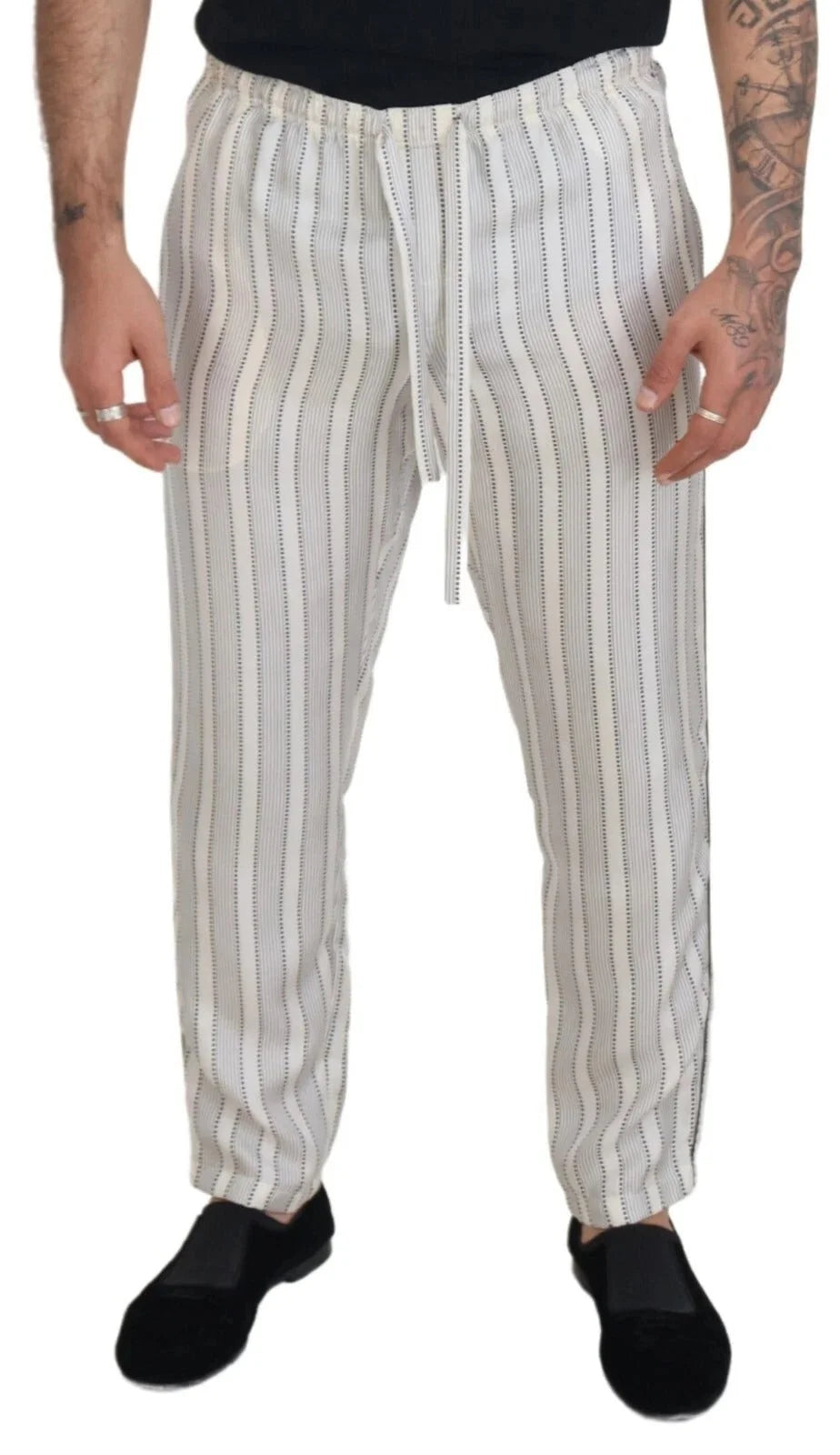Dolce & Gabbana White Stripes Silk Lounge Trouser Pants - IT48 | M