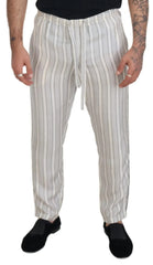 Dolce & Gabbana White Stripes Silk Lounge Trouser Pants - IT48 | M