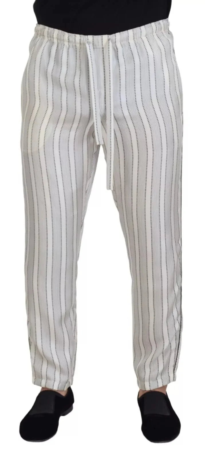 Dolce & Gabbana White Stripes Silk Lounge Trouser Pants - IT48 | M