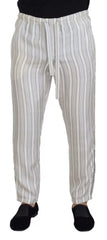 Dolce & Gabbana White Stripes Silk Lounge Trouser Pants - IT48 | M