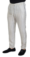 Dolce & Gabbana White Stripes Silk Lounge Trouser Pants - IT48 | M