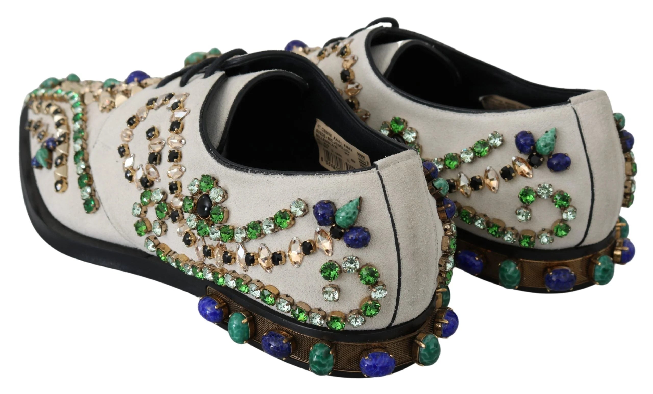 Dolce & Gabbana White Suede Crystal Dress Broque Shoes - EU41/US10.5