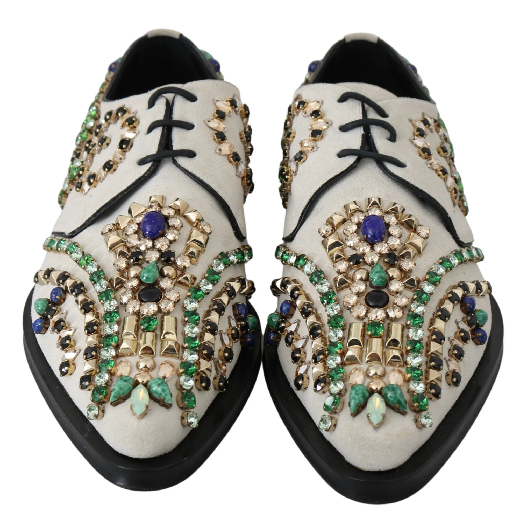 Dolce & Gabbana White Suede Crystal Dress Broque Shoes - EU41/US10.5 - Flats