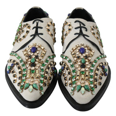 Dolce & Gabbana White Suede Crystal Dress Broque Shoes - EU41/US10.5 - Flats