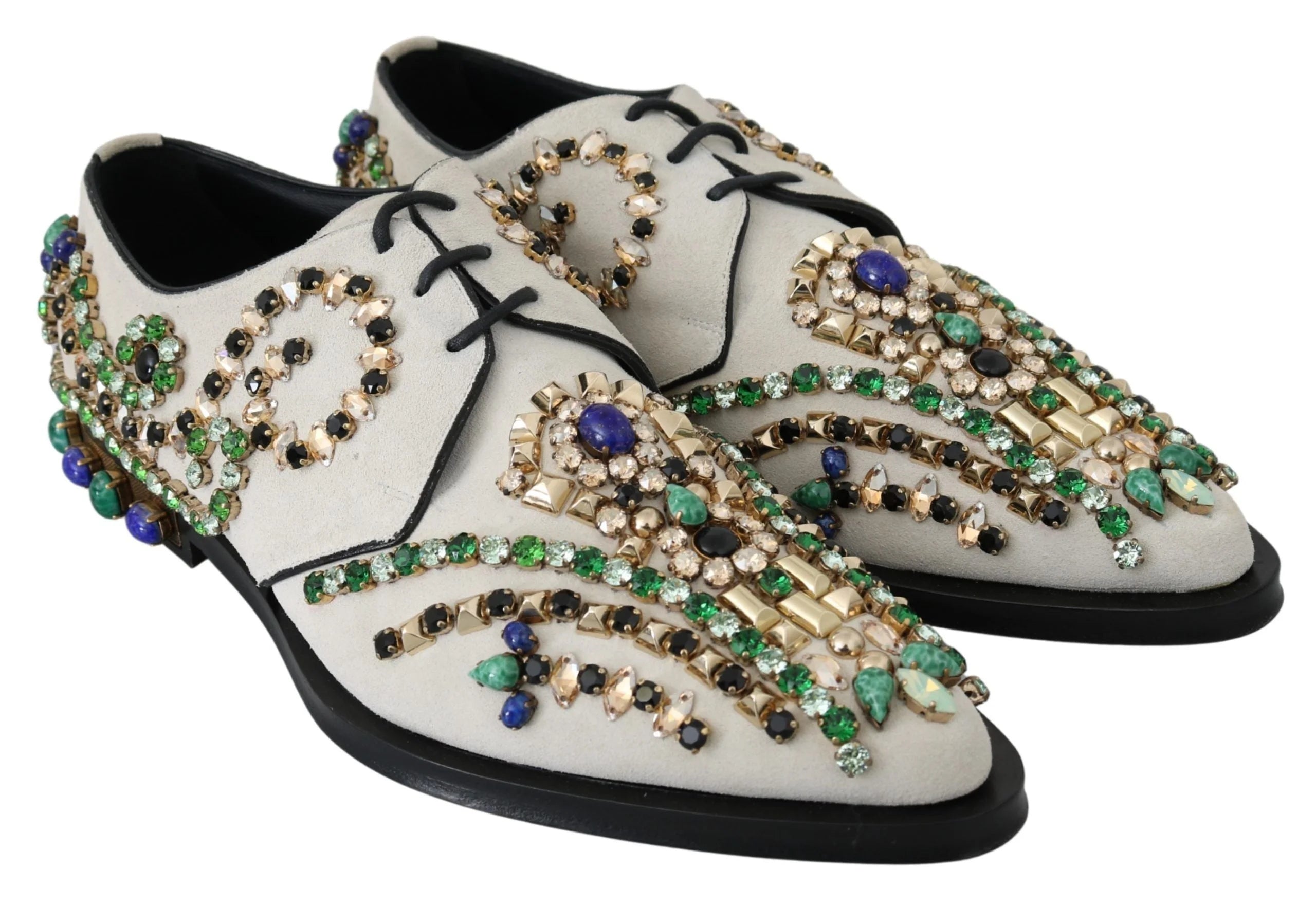 Dolce & Gabbana White Suede Crystal Dress Broque Shoes - EU41/US10.5 - Flats