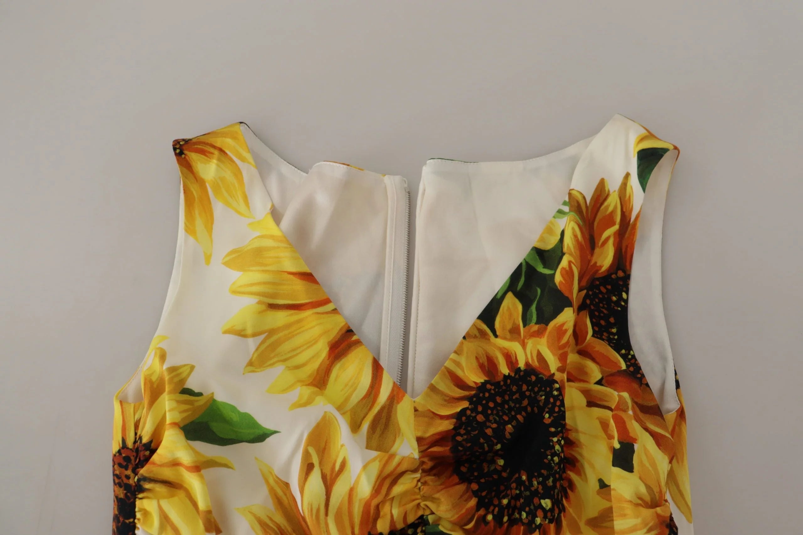 Dolce & Gabbana White Sunflower Print Sheath Midi Silk - IT36|XXS - Dresses