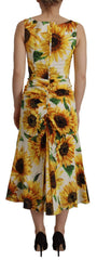 Dolce & Gabbana White Sunflower Print Sheath Midi Silk - IT36|XXS - Dresses