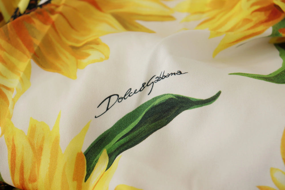 Dolce & Gabbana White Sunflower Print Sheath Midi Silk - IT36|XXS - Dresses