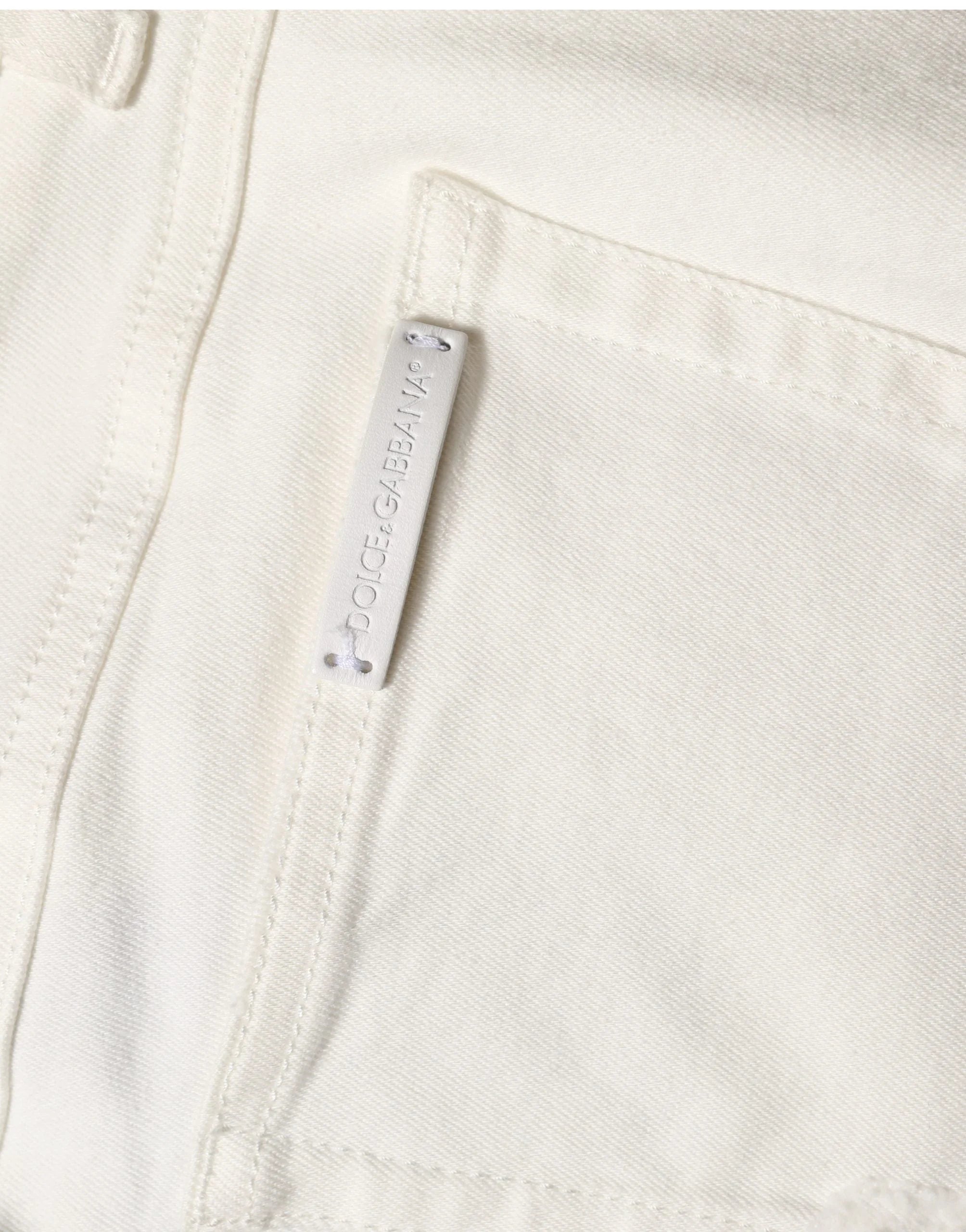 Dolce & Gabbana White Tattered Skinny Cotton Denim Jeans - IT44 | L