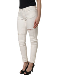 Dolce & Gabbana White Tattered Skinny Cotton Denim Jeans - IT44 | L