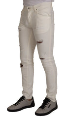 Dolce & Gabbana White Tattered Skinny Cotton Men Denim Jeans - IT46 | S - Jeans