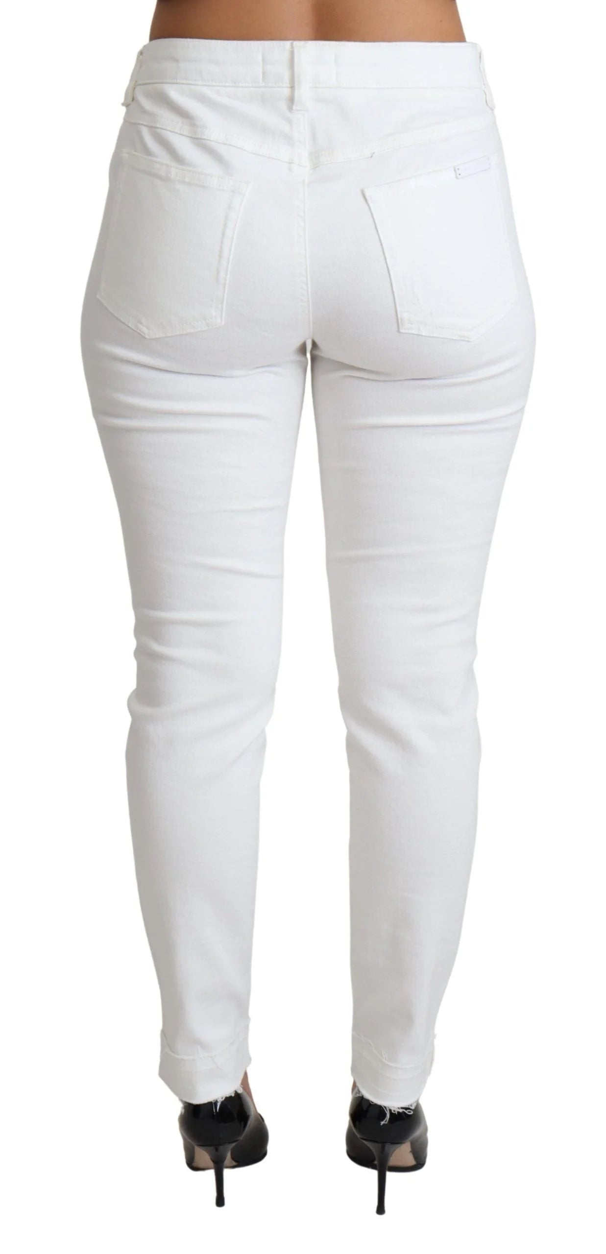Dolce & Gabbana White Tattered Skinny Denim Cotton Stretch Jeans - Jeans