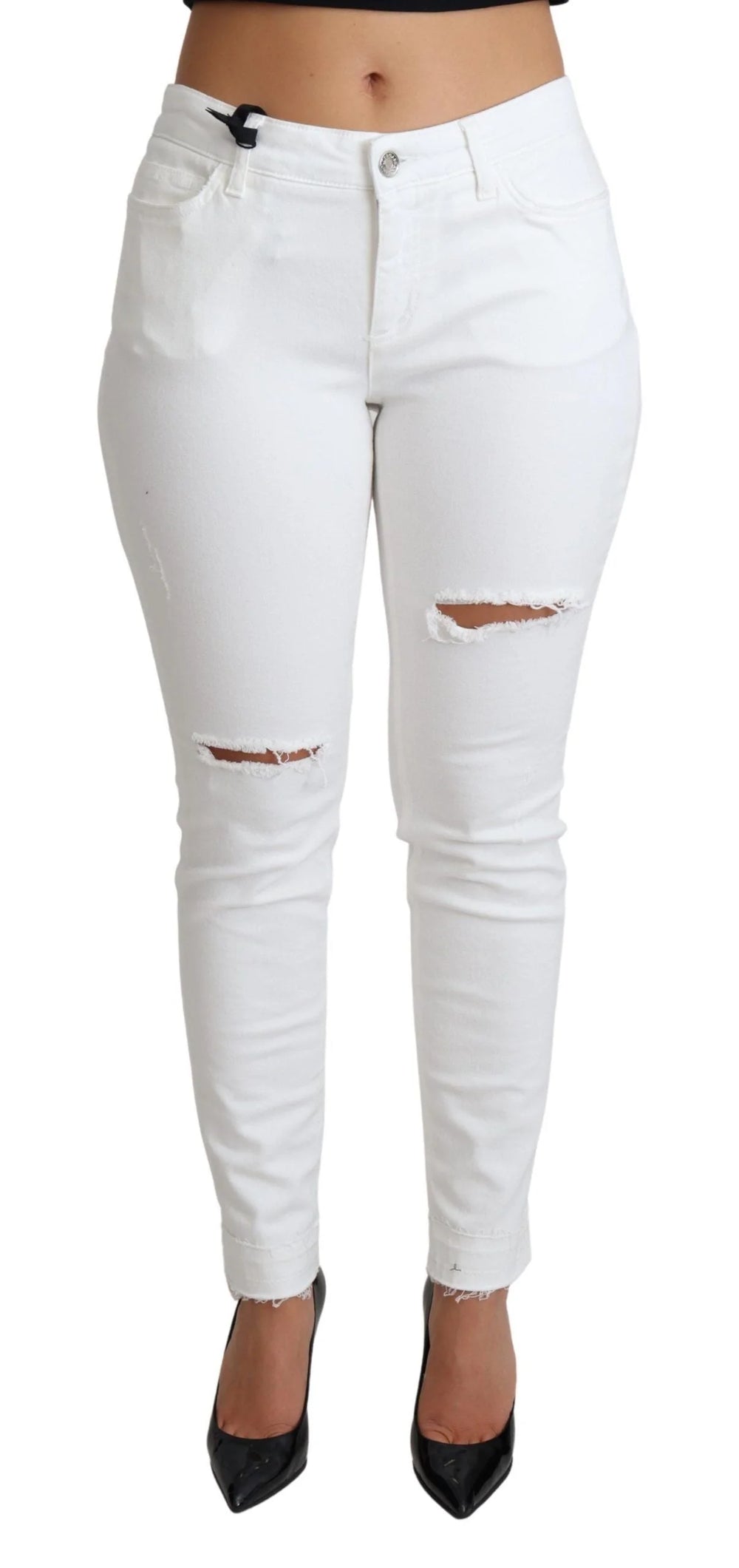 Dolce & Gabbana White Tattered Skinny Denim Cotton Stretch Jeans - Jeans