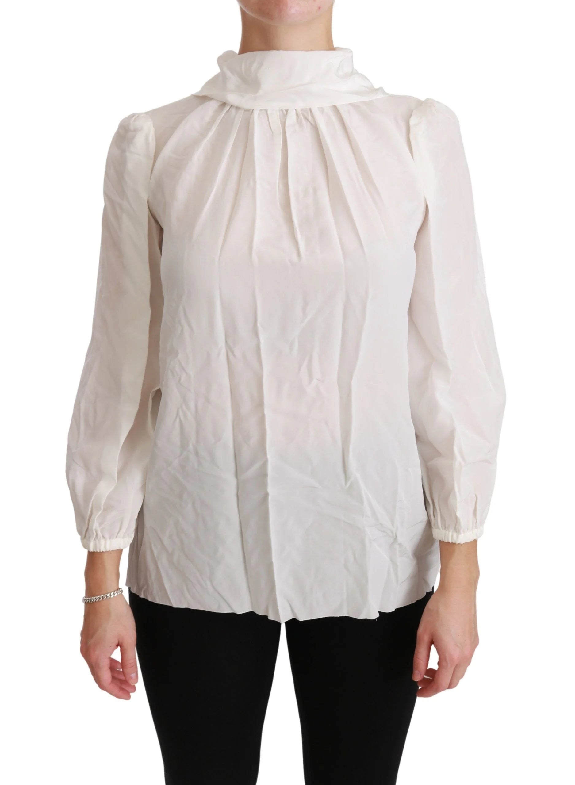 Dolce & Gabbana White Turtle Neck Blouse Shirt Silk Top - IT38|XS - Blouses