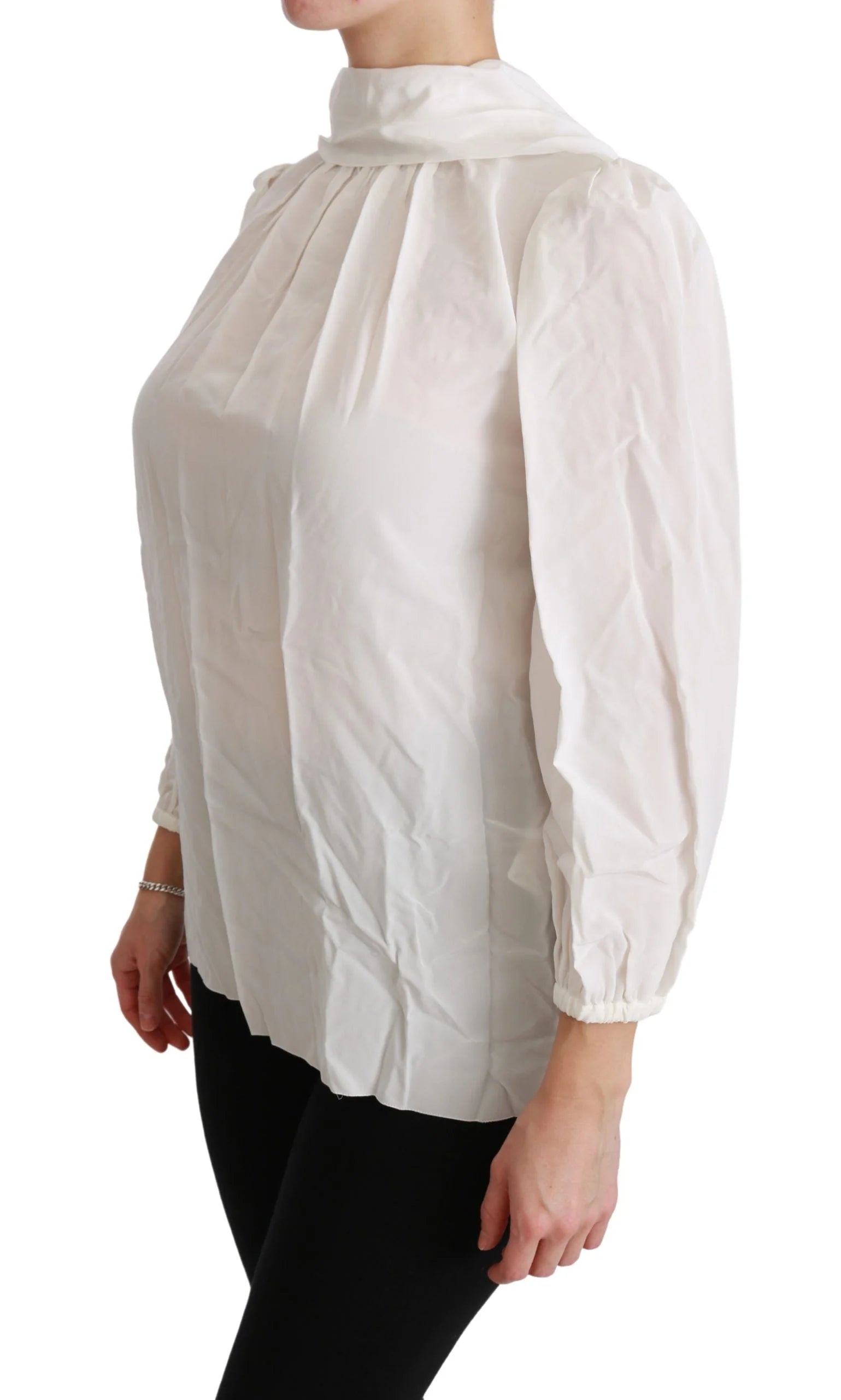 Dolce & Gabbana White Turtle Neck Blouse Shirt Silk Top - IT38|XS - Blouses