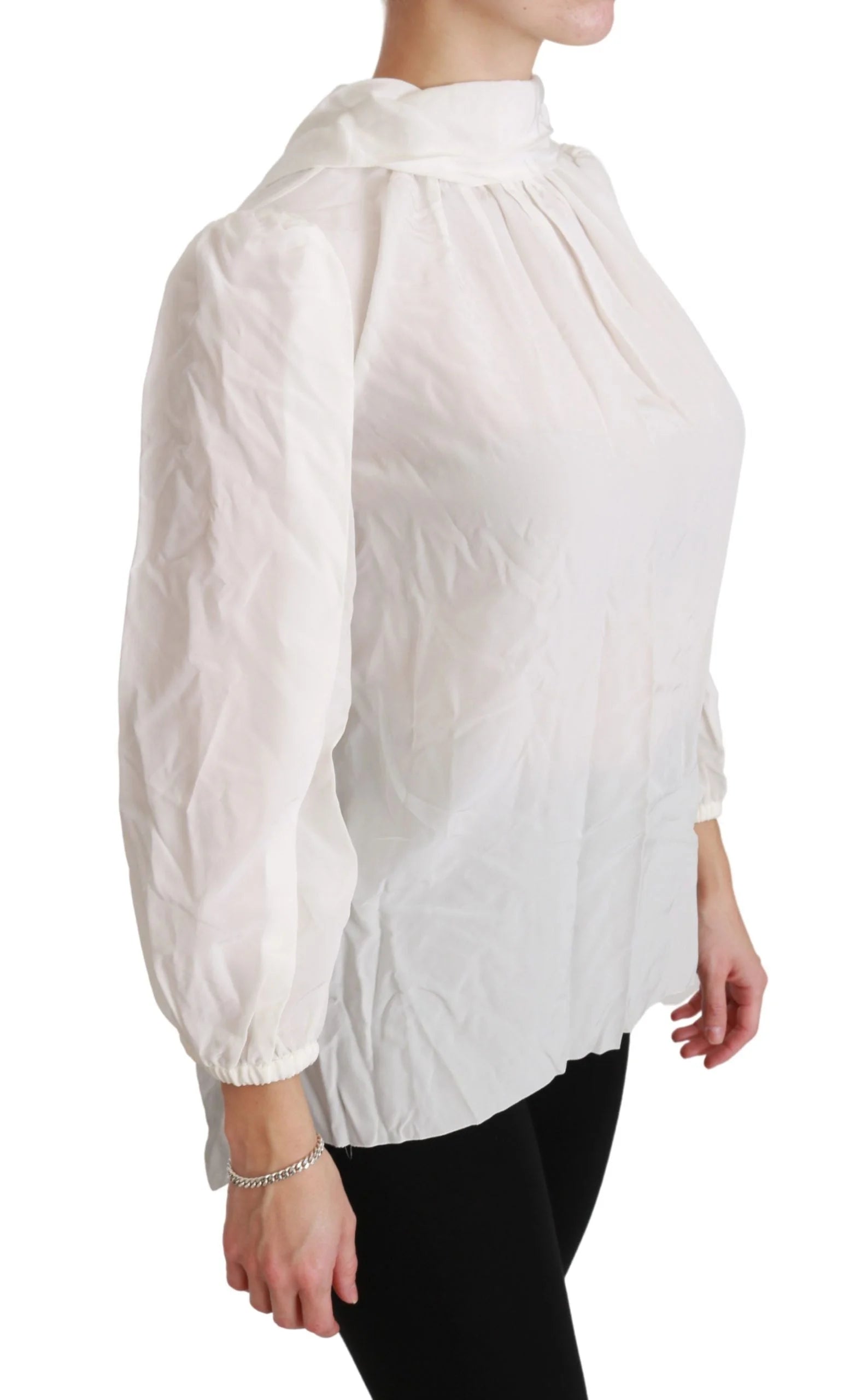 Dolce & Gabbana White Turtle Neck Blouse Shirt Silk Top - IT38|XS - Blouses