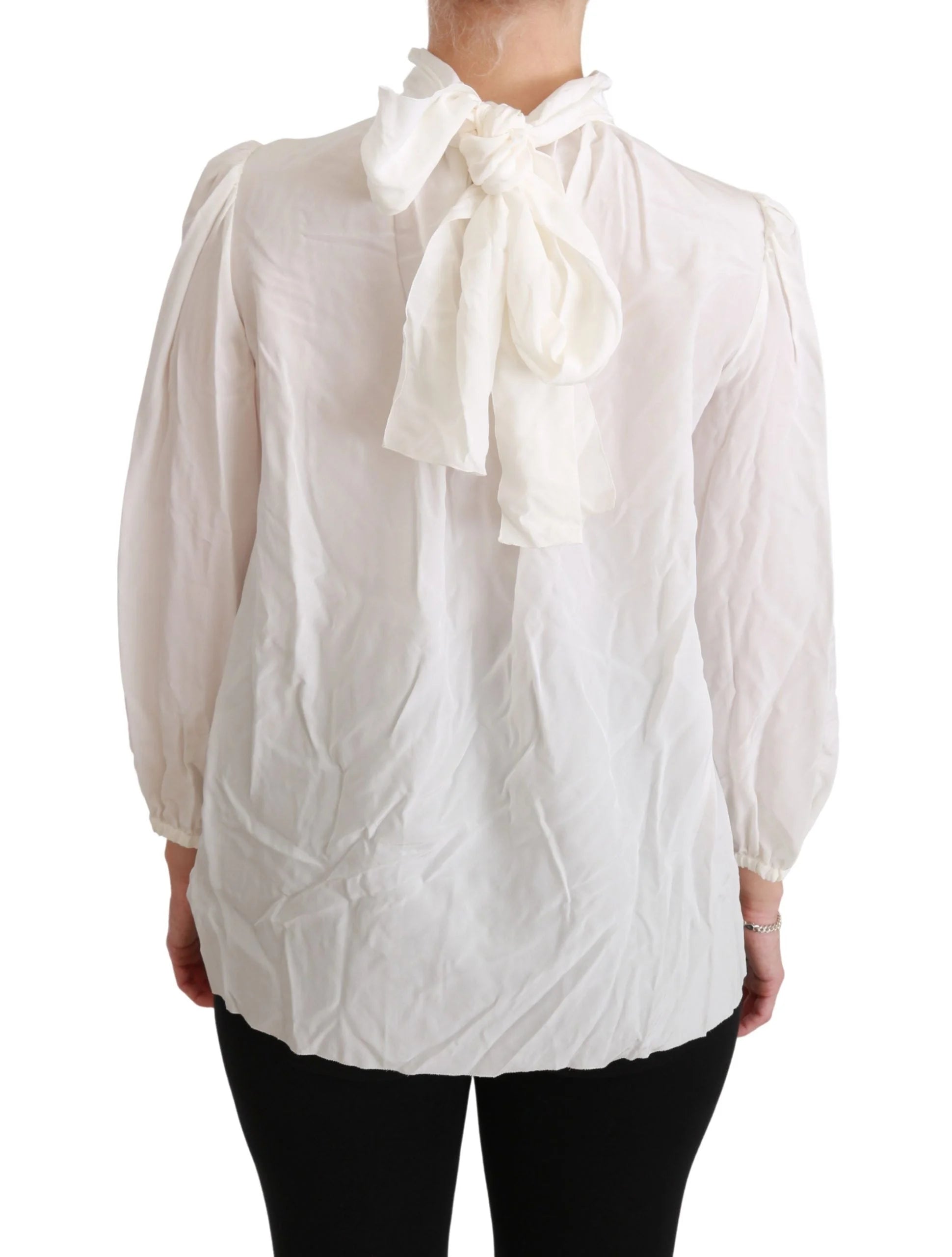 Dolce & Gabbana White Turtle Neck Blouse Shirt Silk Top - IT38|XS - Blouses