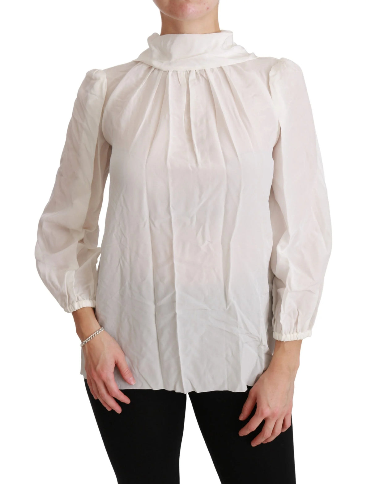 Dolce & Gabbana White Turtle Neck Blouse Shirt Silk Top - IT38|XS - Blouses