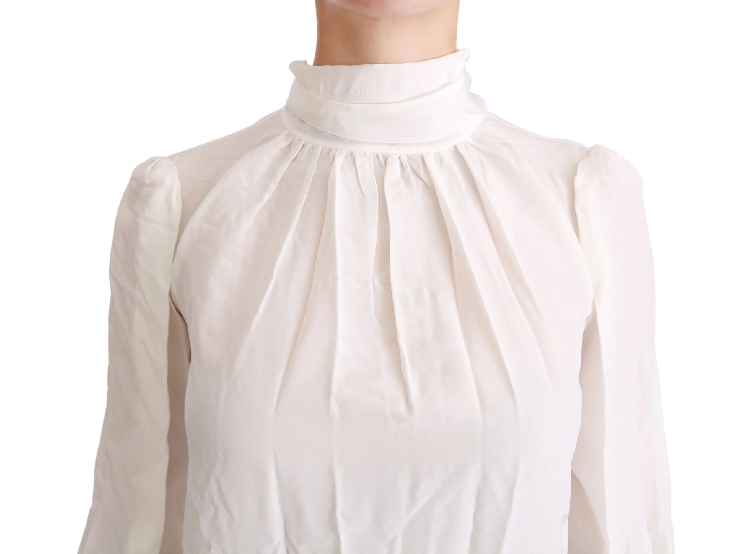 Dolce & Gabbana White Turtle Neck Blouse Shirt Silk Top - IT38|XS - Blouses