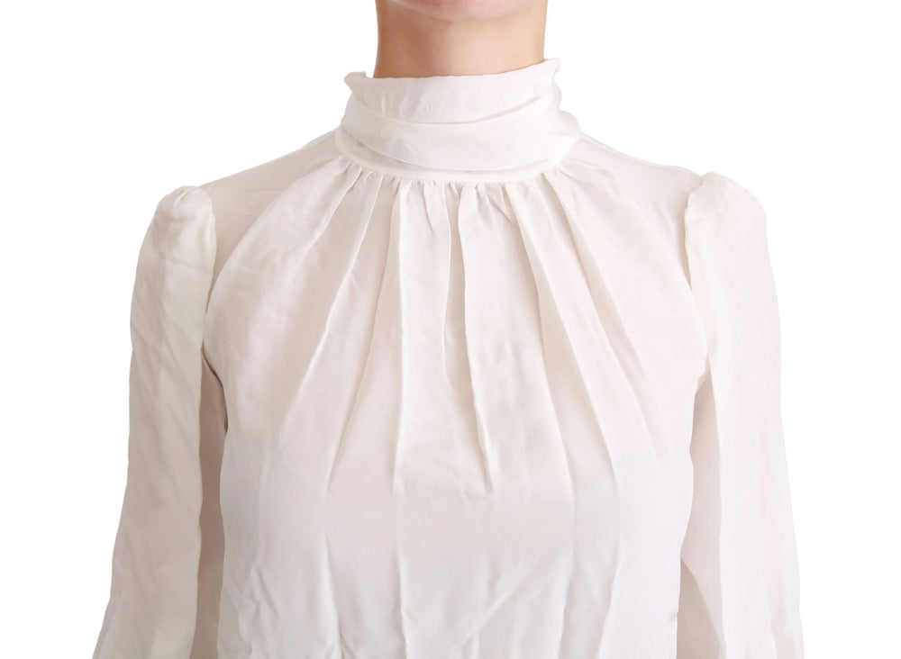Dolce & Gabbana White Turtle Neck Blouse Shirt Silk Top - IT38|XS - Blouses